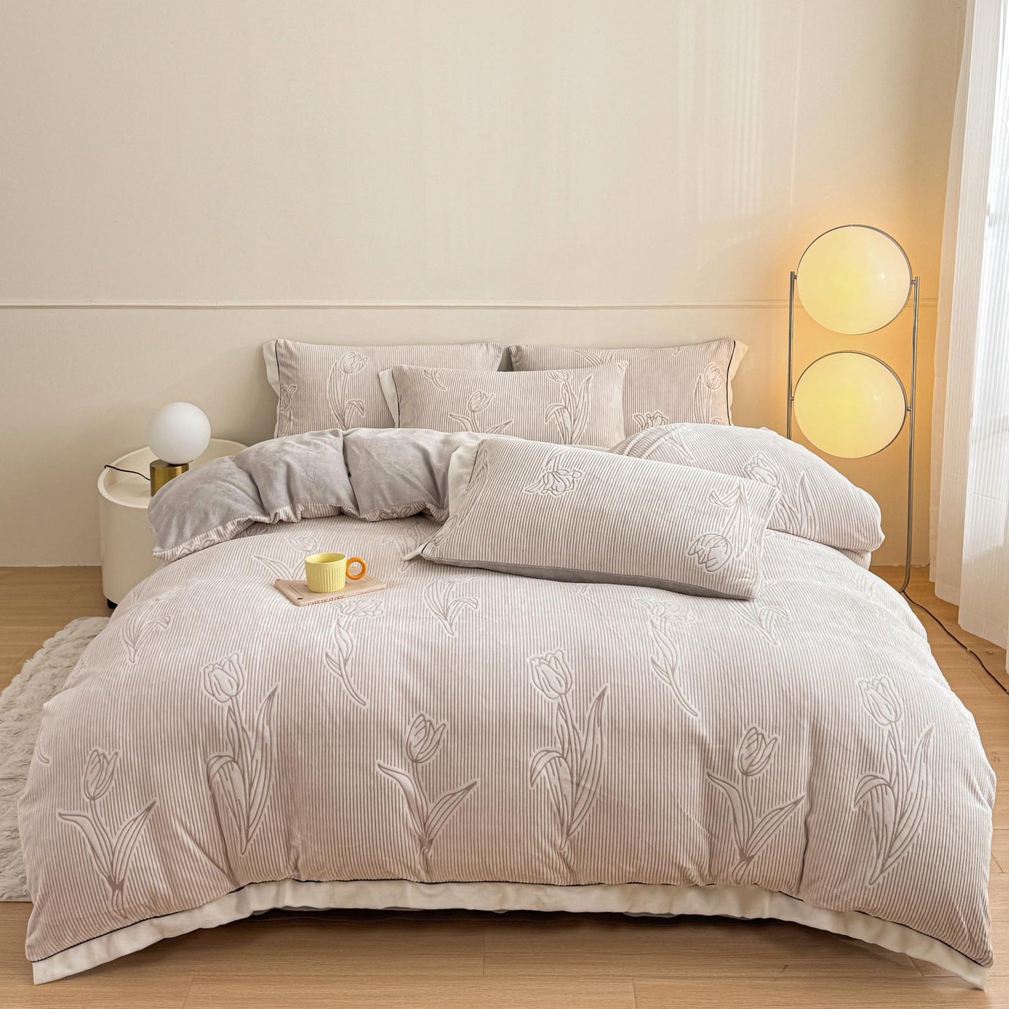 Lenjerie de pat 4 piese Cocolino model Flori - gri – LCF07G