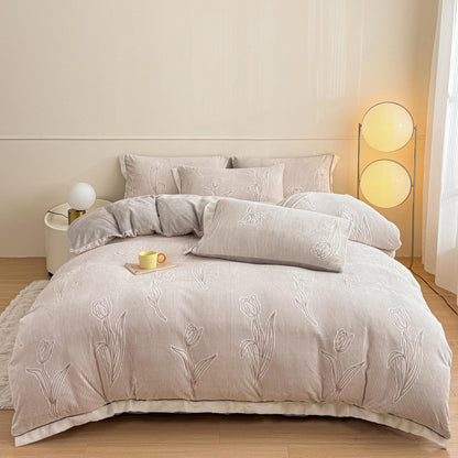Lenjerie de pat 4 piese Cocolino model Flori - gri – LCF07G