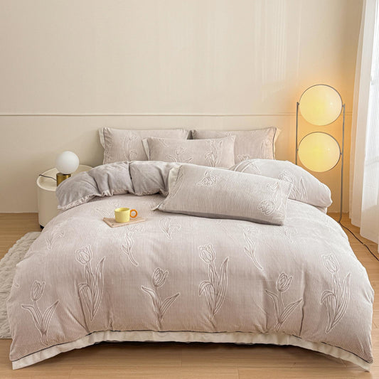 Lenjerie de pat 4 piese Cocolino model Flori - gri – LCF07G