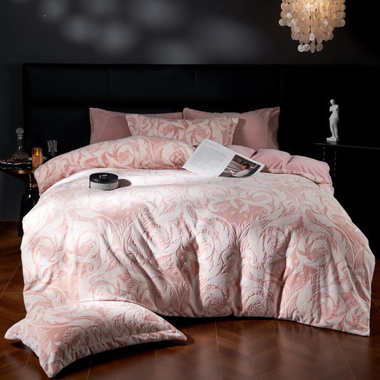 Lenjerie de pat 4 piese Cocolino model Flori - pink – LCF02P