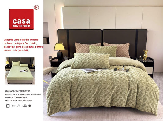 Lenjerie de pat 4 piese Cocolino Trandafir verde - LCT02V