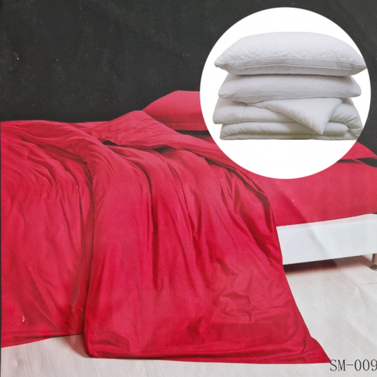 Set Complet: Lenjerie Bumbac Satinat + Pilotă cu 2 Perne, SM-9